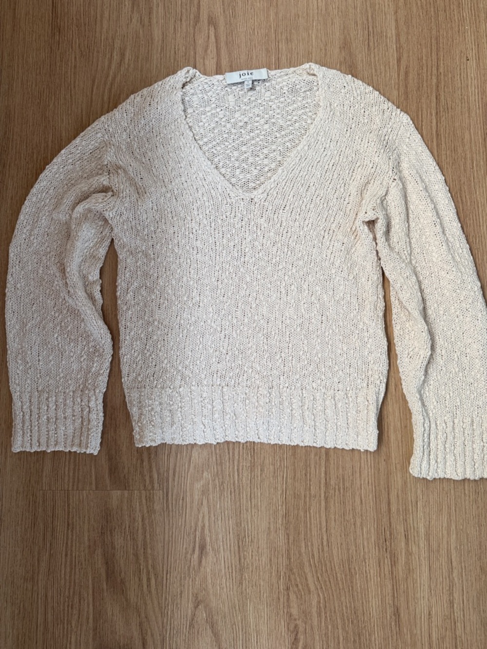 Joie Ivory V-Neck Textured Knit Sweater